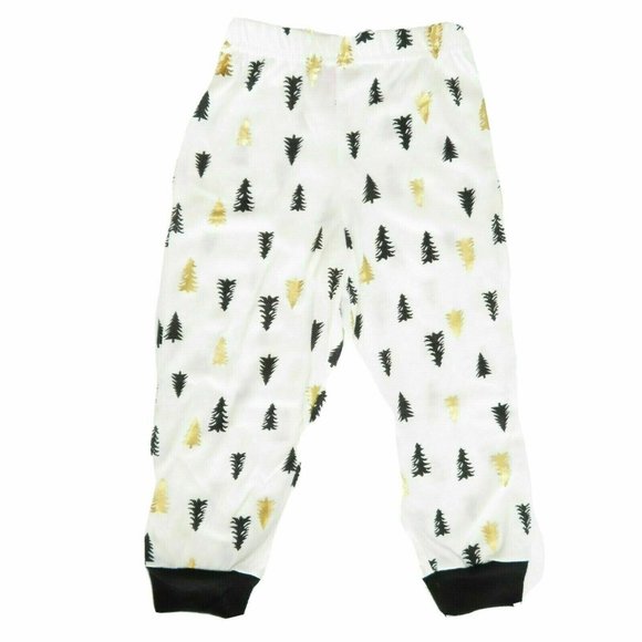 Family Matching Christmas Pajamas Set 2T-3T Kids Sleepwear White Gold/Black Tree - Picture 7 of 9